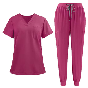 Conjunto de Uniforme Médico para Mujer, Color Negro, Cuello en V, Manga Corta, Pantalones con Cordón, Uniforme de Hospital al por Mayor, Tejido de Algodón y Poliéster - Product Image 4