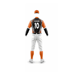 Ensemble uniforme de baseball personnalisé PITCHER INTERNATIONAL pour hommes – Maillot, pantalon et casquette imprimés par transfert thermique, sans coutures, orange et noir - Product Image 3