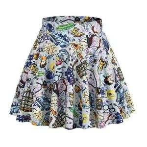 Women's Blue Elastic Waist Tennis <b>Skirt</b> Printed Breathable Spandex/Polyester Anti-UV Quick Dry Pockets Regular Fit All Seasons - Product Image 5