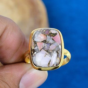 Natural Pink Opal Copper Cushion Shape Gemstone <b>Ring</b> 18k Gild Micron Over <b>925</b> Sterling <b>Silver</b> - Product Image 2