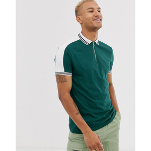 <b>Men's</b> Green <b>White</b> Color Blocked Short Sleeve <b>Polo</b> Shirt With Zipper Casual Style Oxford Fabric Breathable - Product Image 1