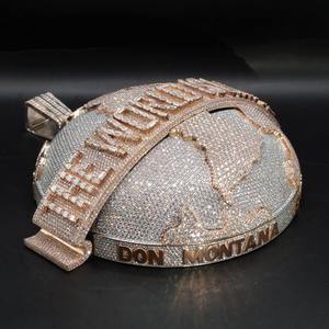 Colgante Unisex de Oro Sólido de 14K con Cristales de Laboratorio y Diamantes de Imitación, Temática 'El Mundo Es Mío', Certificado IGI, Joyería Hip Hop de Aleación Micro - Product Image 4