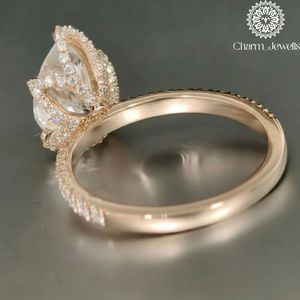 Bague de fiançailles Charm_Jewells en moissanite taille coussin, certifiée IGI, plaqué or rose 3g, sertie à griffes, style romantique pour femme - Product Image 3