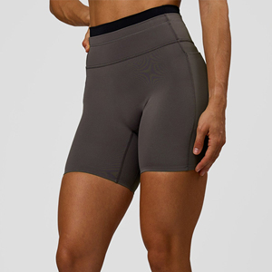 Shorts Deportivos de Cintura Alta para Mujer, Color Sólido, con Cintura Elástica, de Secado Rápido, Tejidos, para Entrenamiento, Color Gris - Product Image 3