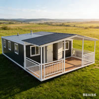 Villa de Luxe Préfabriquée Prête à Habiter, Maison Mobile 2, 3 ou 4 Chambres, Conteneur Extensible 20, 30 ou 40 pieds avec Toilettes