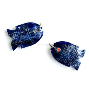 Pendentif poisson en sodalite naturelle AAA, en argent 925, fait main, breloque poisson en pierre précieuse, collier sculpté à la main, bijoux en cristal de guérison pour la création de bijoux - Product Image 2