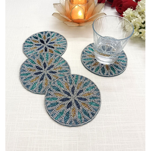Nordic Design Artisan Hand Beaded Glass <b>Coasters</b> Waterproof for Dining Table Crafted by Artisan Craft - Product Image 2
