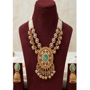 Graceful Premium Quality Gold Plated Heritage Rajwadhi Moissanite Necklace & Earrings Set for Wedding Engagement Party Wear - Product Image 1