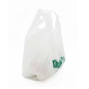 Bolsa de Plástico LDPE Reciclable Personalizada con Logotipo Verde y Refuerzo Lateral para Compras y Uso Comercial - Product Image 1