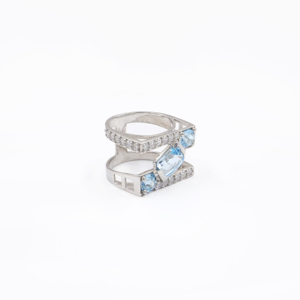 Bague en argent sterling 925 avec topaze bleue naturelle, plaquée rhodium, bijoux fins OEM ODM - Product Image 1