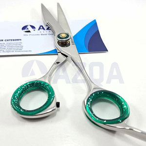 Stainless Steel Professional Right-Handed Hair Cutting Scissors Green Finger <b>Rings</b> Medium Handle Adjustable Screw for Barber - Product Image 3