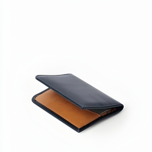 Portefeuille en cuir artisanal à double pli avec plusieurs emplacements pour cartes, design bicolore fin pour hommes et usage quotidien professionnel, bleu marine - Product Image 1