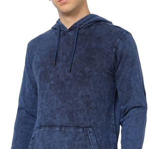 Sweat-shirt à capuche en denim bleu délavé pour homme, coupe classique, en coton tricoté, pull décontracté avec poche, vêtement d'automne - Product Image 2