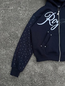 Top Selling Printed Front Logo Rhinestone Sleeves Hooded Sweatshirts Front and <b>Back</b> Printed <b>Dropped</b> Shoulders Streetwear Hoodie - Product Image 2