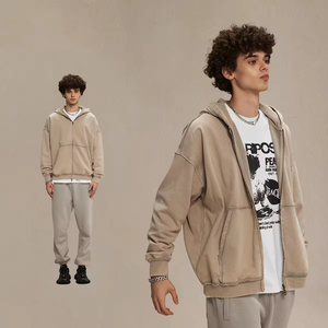 Nouveau Hoodie Unisexe Tendance Personnalisé 400 g/m² 100 % Coton Haute Qualité Délavé à l'Acide Streetwear avec Double Fermeture Éclair Anti-Rétrécissement pour Homme - Product Image 5
