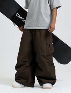 Pantalones de esquí para hombre, color marrón, impermeables, sintéticos, con aislamiento, cintura elástica y bolsillos tipo cargo - Product Image 4
