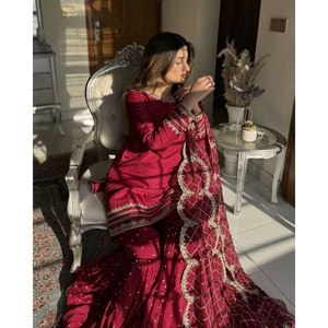 ชุดใส่ด้านบนด้านล่างและชุด dupatta ขนาด XL ประดับด้วยด้ายและลำดับ - Product Image 5