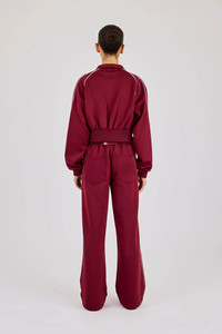 New Style Custom Logo Burgundy Hoodie & <b>Jogger</b> With Piping Two Piece Women's Tracksuits Breathable Sportswear Women Sweat Suits - Product Image 3