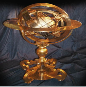 vintage engraved brass armillary globe on four-pillar horizon stand, available at wholesale prices. - Product Image 2
