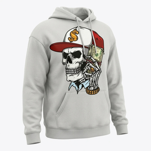 Sudadera con Capucha Gris para Hombre, Estampado de Calavera y Dinero, Estilo Hip Hop, Diseño con Logotipo Frontal, Corte Regular, para Otoño - Product Image 3