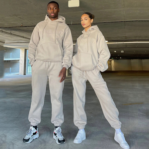 Ensemble de survêtement unisexe à capuche, coupe longue, style streetwear décontracté, 100 % coton, léger et respirant, idéal pour l'automne - Product Image 1