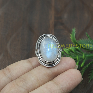 Natural Moonstone <b>Ring</b> 925 Sterling Silver Handmade Boho <b>Statement</b> <b>Ring</b> Oval Cabochon Healing Gemstone Jewelry Gift for Unisex - Product Image 6
