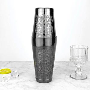 แก้วเชคค็อกเทลสแตนเลสสองชิ้น ขนาด 850+550 มล. ลายพิมพ์นกฮูกแบบส่วนตัว ฐานถ่วงน้ำหนัก พร้อมที่เขย่าแบบบอสตัน - Product Image 1