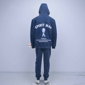 Best Quality Blue Cotton Hooded Tracksuit Full Sleeve Solid Color Casual Autumn Wear Regular Fit Side Pockets Drawstring Closure - Product Image 2