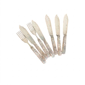 Antique <b>Victorian</b> English Silver Plated Mother Of Pearl Handle Dessert Cutlery Set Elegant Vintage Forks & Knives Tableware Gift - Product Image 5