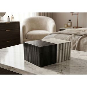 Luxury Dual Tone Resin Decorative Storage <b>Box</b> with Striped Design – Modern Tabletop Organizer - Product Image 1