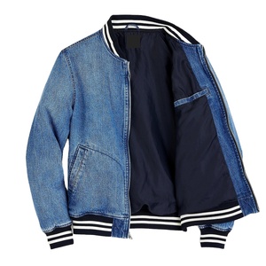 Nouvelle arrivée, veste bomber décontractée de haute qualité, lavée, respirante, hiver, baseball, 100% coton, denim, design personnalisé - Product Image 3