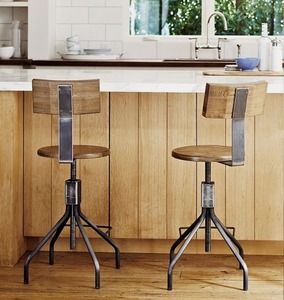 Tabourets de bar industriels en bois avec base métallique, hauteur réglable, sièges modernes pour comptoir de cuisine, mobilier de maison - Product Image 1