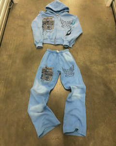 Conjunto de chándal multicolor vintage, Sudadera con capucha y pantalones de chándal acampanados de pierna recta, chándal con estampado personalizado para hombre - Product Image 2