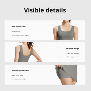 Vestido de tenis personalizado para mujer, cuello cuadrado, sin mangas, vestido deportivo con almohadillas incorporadas en el pecho, conjunto deportivo para yoga y fitness. - Product Image 5