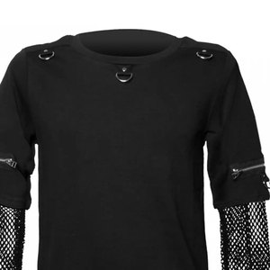 <b>Men's</b> Gothic Punk Rock Black T-Shirt with Mesh Fishnet Long Sleeves and D-Ring Hardware Details Top Selling 2026 - Product Image 3