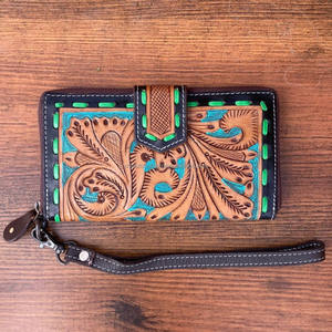 Nueva llegada cartera tallada a mano funda de teléfono de embrague elegante multiusos Cartera de cuero occidental para mujer - Product Image 2