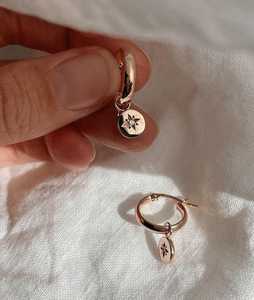 Dangle Drop Huggie <b>Earring</b> 14k 18k <b>Solid</b> Gold Round Lab Grown Diamond Hinged <b>Hoop</b> Star Flush Set Modern Luxury Jewelry Wholesale - Product Image 3