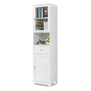 Meuble de salle de bain en MDF blanc avec peinture pulvérisée, 2 portes inférieures et supérieures, 1 porte à battant, 1 étagère, pour utilisation dans le salon - Product Image 3
