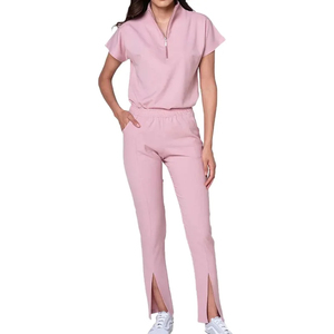 Conjuntos de Uniformes Médicos para Mujer, Estilo con Cierre, 2 Bolsillos, Color Gris, Material de Punto con Spandex, Logotipo Personalizado, Servicio OEM, Secado Rápido 2027 - Product Image 2