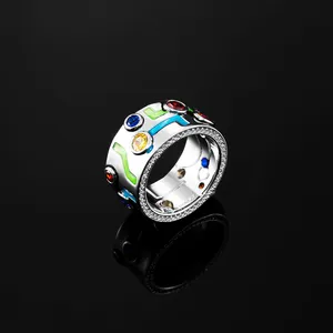 Geometric Moissanite <b>Cocktail</b> <b>Ring</b> Precious Metal Alloy Pave Setting Unisex Hiphop Style Everyday Wear - Product Image 3