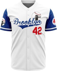 Men's Blue 42 Baseball Button Down Jersey 90s <b>Hip</b> Hop Baseball Jerseys Shirts Stitched - Product Image 2