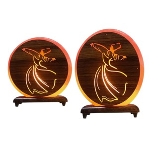 Lámpara de Sal Circular Tallada en Madera con Figura Bailarina, Diseño de Arte Folclórico, Decoración para el Hogar, Sian Enterprises SE-45033 - Product Image 3