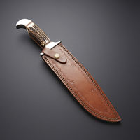 Couteau de haute qualité avec manche en bois de cerf et étui en cuir, équipement de chasse et de survie, vente en gros avec étui en cuir, couteau d'extérieur