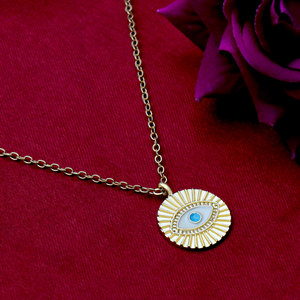 Collier Pendentif Œil Turc Soleil Plaqué Or en Argent Sterling 925 avec Émail Blanc et Chaîne Câble, Bijoux en Gros - Product Image 5