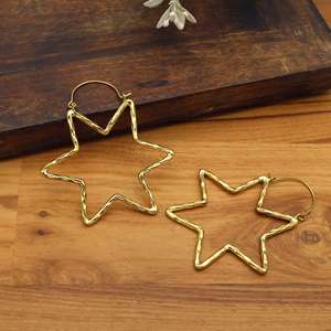 Star <b>Hoop</b> Earrings | Hammered Textured <b>Large</b> Star Shape <b>Hoops</b> | Bohemian Geometric Statement Earrings Women Fashion Jewelry - Product Image 4