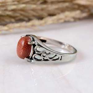 925 Sterling <b>Silver</b> Orange Sunstone Handmade Vintage <b>Boho</b> Ethnic Shimmer Gemstone <b>Ring</b> for Unisex Wedding Engagement Party - Product Image 3