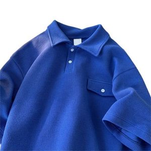 เสื้อเชิ้ตผู้ชายไซส์ใหญ่ สีดำ ระบายอากาศได้ดี ผ้าวาฟเฟิลพิมพ์ลาย แขนสั้น สไตล์ลำลอง สีพื้น ผ้าฝ้าย 100% สำหรับปกเสื้อ - Product Image 5