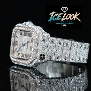 Montre mécanique Ice Look avec cadran carré, lunette en cristal, chiffres romains, bracelet, montre-bracelet pour homme - Product Image 3