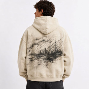 Sweat-shirt à capuche unisexe oversize en molleton de coton couleur unie, style décontracté pour l'été, avec poche avant et finition délavée, motif lettre - Product Image 6