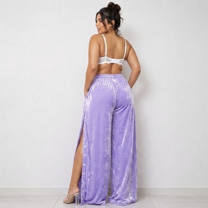 Vêtements de haute couture, étiquette privée personnalisée, pantalons amples pour femmes, pantalons de bureau à jambes droites en velours pour femmes - Product Image 2